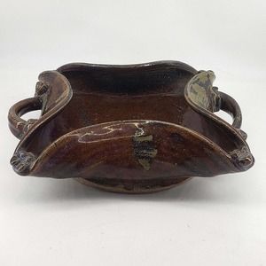 Signed Reiko Studio Art Hand Thrown Pottery unique bowl dish